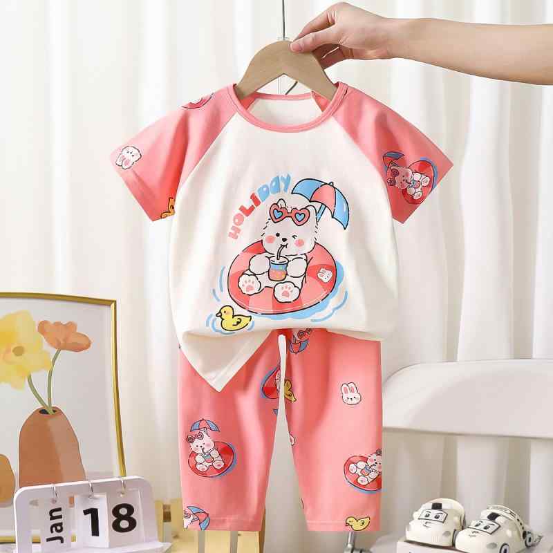 パジャマ ベビー キッズ 男の子 女の子 半袖 ロングパンツ 純綿 コットン ルームウェア 部屋着 薄手 吸湿速乾 接触冷感 かわいい アニマル キャラクターデザイン
