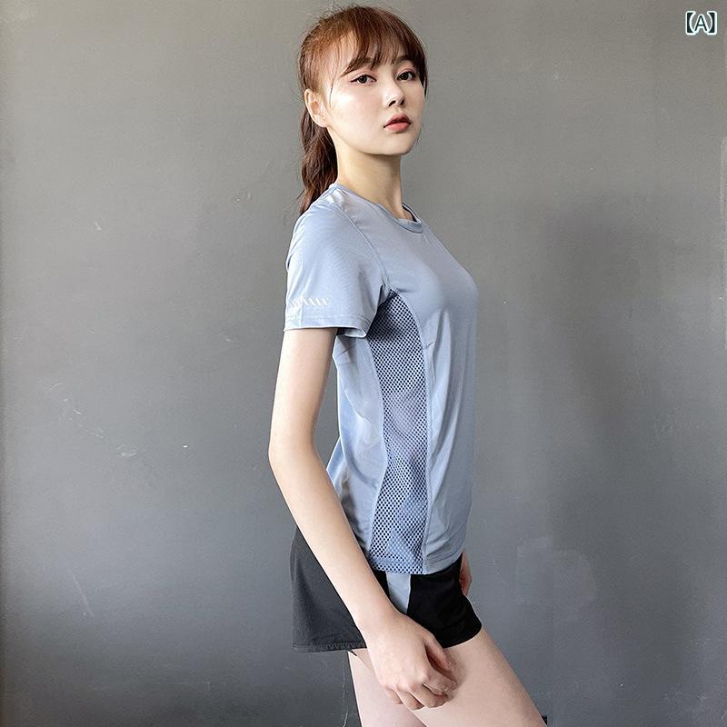 レディース Tシャツ 夏 薄手 半袖 ヨガ フィットネス トップス メッシュ 吸湿速乾 ...
