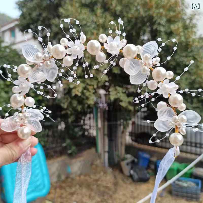 ふんわり暮らし鞄店のヘアアクセサリー キッズ 女の子 プリンセス 韓国風 花冠 花かんむり カチューシャ ヘアバンド フラワーリース パール パール 花飾り 発表会 結婚式 フォーマル ドレスアップ 髪飾り｜アングル2
