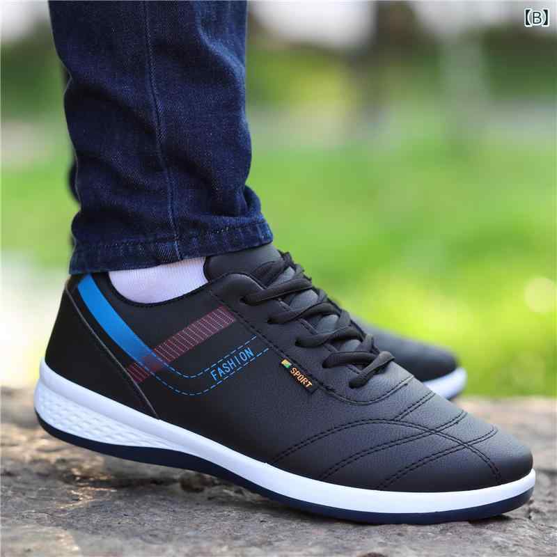 Zapatillas Hombre Otoño Invierno Cuero sintético Impermeable Olor Impermeable Transpirable Ligero Antideslizante Desgaste Resistente Casual Viaje Diario Suela De Caucho Forro De Malla Puntera Redonda Color Mixto Blanco Negro Azul — vista 2