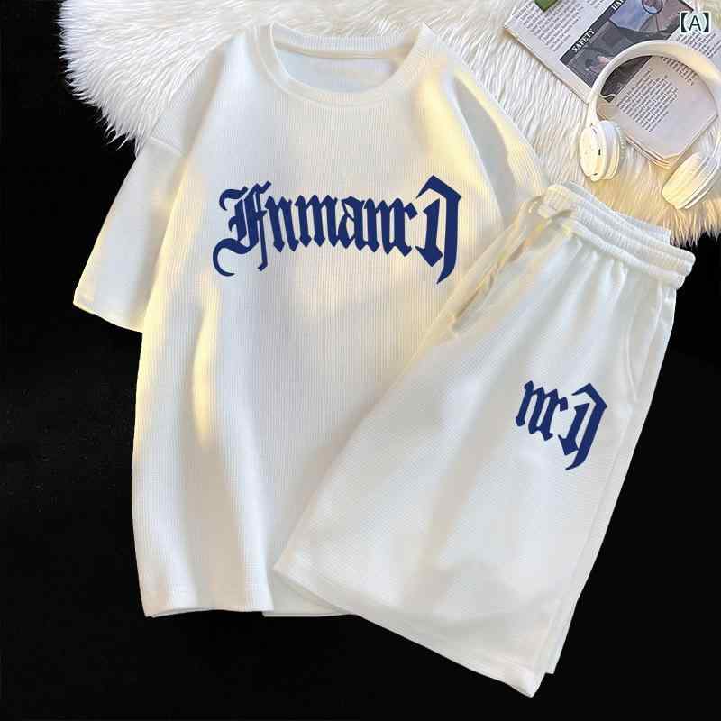 Other - メンズ セットアップ ワッフル 半袖Tシャツ ハーフパンツ 接触冷感 吸湿速乾 ポリエステル カジュアル スポーティ 普段着 部屋着 ワンマイルウェア おしゃれ 春夏