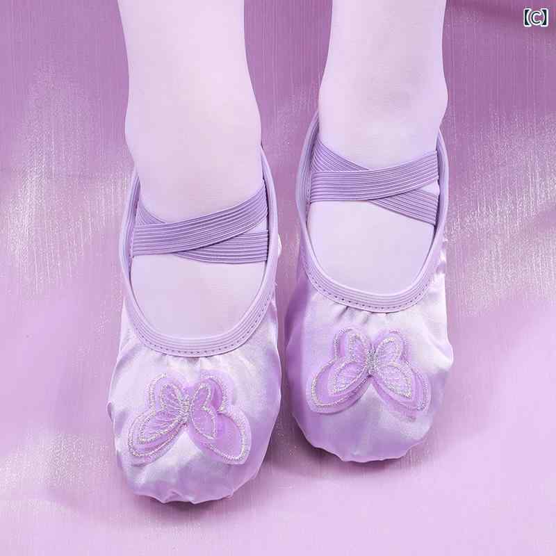バレエシューズ 女の子 サテン 合成皮革 通気性 軽量 耐摩耗 二層蝶々 猫爪デザイ...