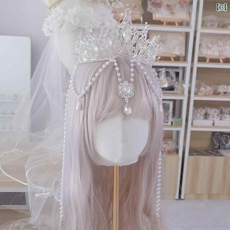 ふんわり暮らし鞄店の王冠 女の子 プリンセス クリスタル タッセル パール 銀 夏 コスプレ 誕生日パーティー ステージショー ヘアアクセサリー 合金 電気メッキ加工 かわいい おしゃれ キッズファッション｜アングル2