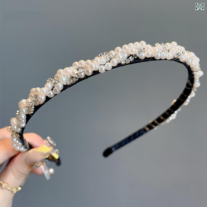 カチューシャ レディース ヘアアクセサリー 髪飾り フェイクパール ラインストーン...