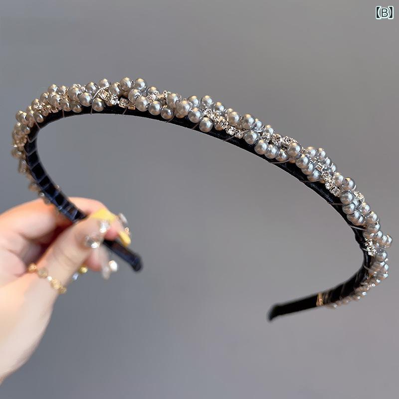 カチューシャ レディース ヘアアクセサリー 髪飾り フェイクパール ラインストーン...