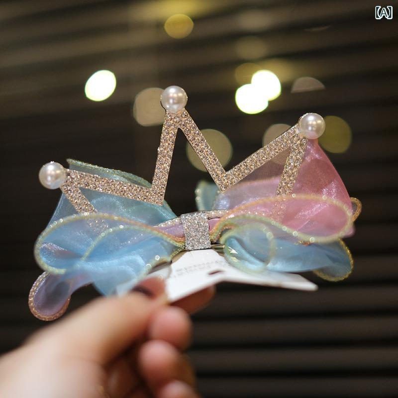 发带 - 髪飾り 女の子 王冠 ヘッドドレス 立体 リボン ヘアクリップ プリンセス スタイル ラインストーン グラデーション カラー かわいい パーティー アクセサリー ヘアゴム 普段使い オールシーズン