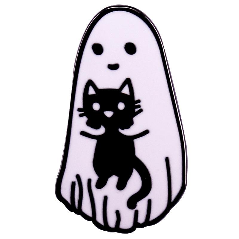 ブローチ メンズ レディース ゴースト 黒猫 ハロウィン 硬質エナメル ピン 黒 電気メッキ加工 合金 装飾 個性 スタイル カジュアル 普段使い アクセサリー かわいい モチーフ