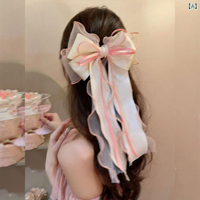 ヘアクリップ レディース 大きな 蝶結び メッシュ 素材 リボン バネピン 高級感 韓...