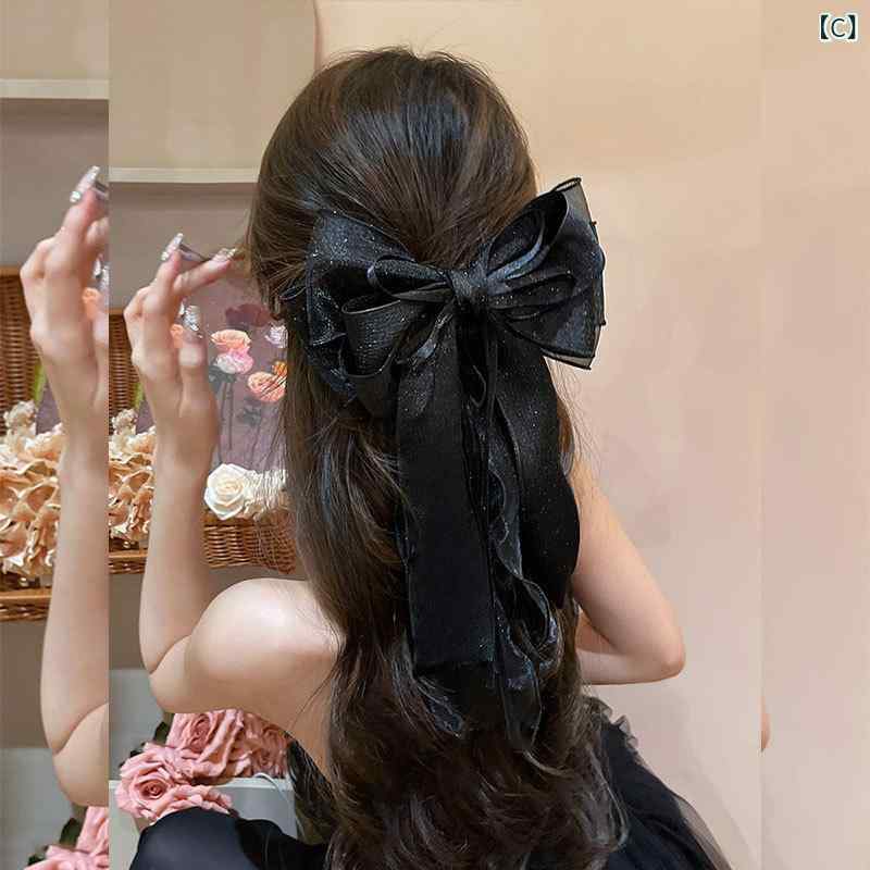 ヘアクリップ レディース 大きな 蝶結び メッシュ 素材 リボン バネピン 高級感 韓...