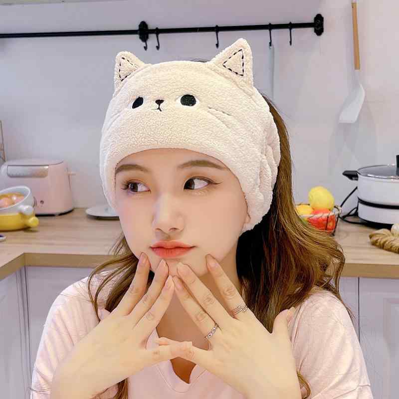 Rakuten - 洗顔ヘアバンド 頭巾 レディース 猫耳 動物モチーフ コーラルベルベット素材 ふわふわ かわいい おしゃれ ライトピンク ライトグレー ライトベージュ スキンケア 普段使い