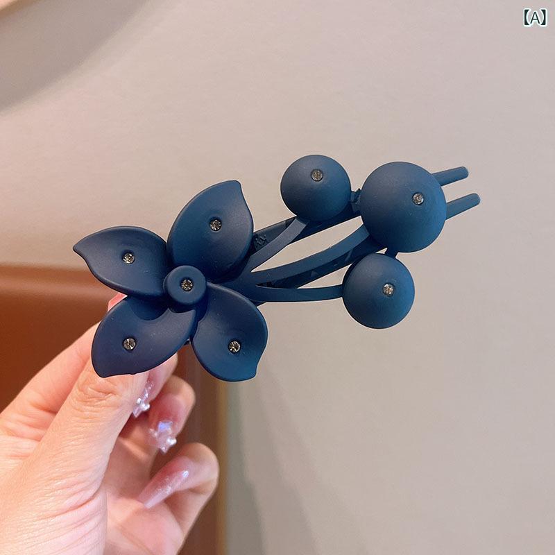 ヘアクリップ レディース ダックビル バークリップ フラワー ラインストーン マット加工 花弁 紫 紺 ピンク かわいい ヘアアレンジ アップスタイル 日常使い おしゃれ soarsole-10264992 ふんわり暮らし鞄店 サンプル画像2
