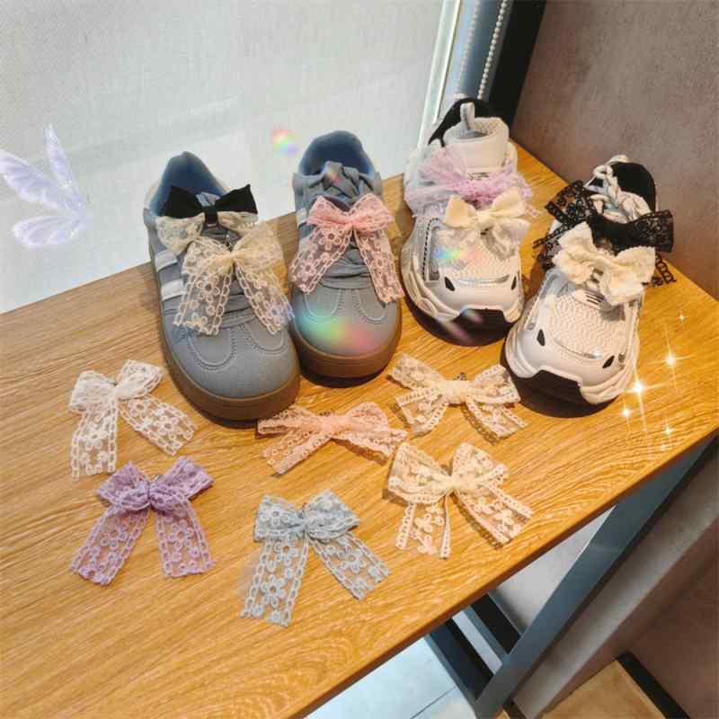 シューズアクセサリー レディース ガールズ レース リボン バレエ風 高級感 シュークリップ ジャーマントレーナー 飾り ベージュ ブラック ピンク