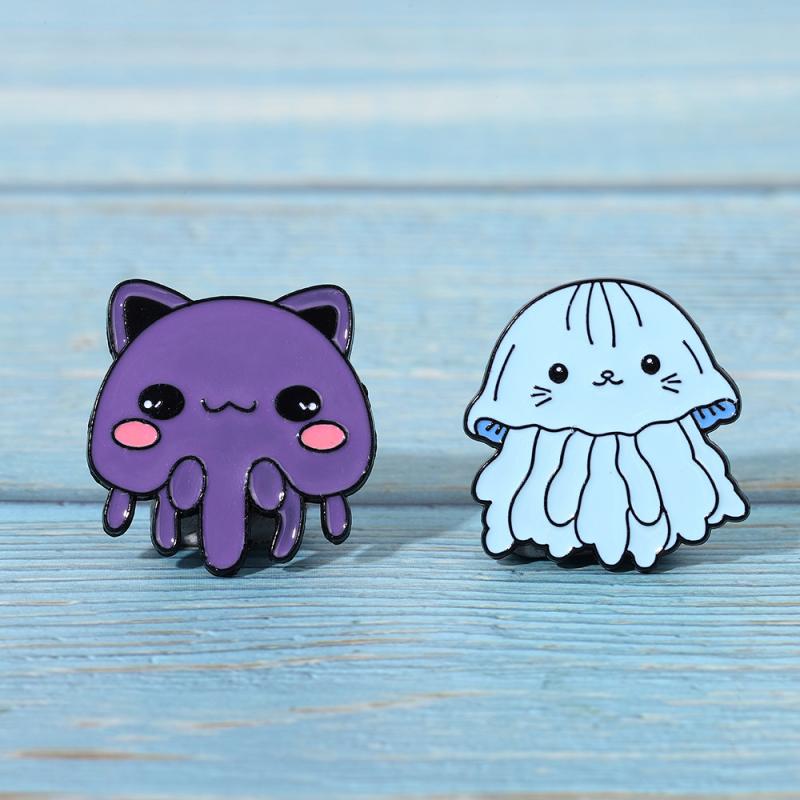 Other - ブローチ メンズ レディース かわいい 猫 水母 動物 モチーフ 卡通 アニメ 海洋 生物 笑顔 デザイン 合金 素材 紫 青 秋 装飾 ピン バッジ アクセサリー 普段使い