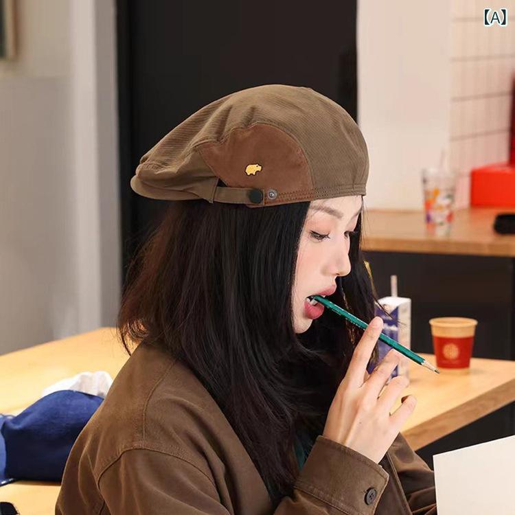 ベレー帽 男女兼用 日本風 韓国風 おしゃれ トレンド UVカット 日よけ コットン かわいい 刺繍 オールシーズン コーヒーブラウン soarsole-10266226 ふんわり暮らし鞄店 サンプル画像2