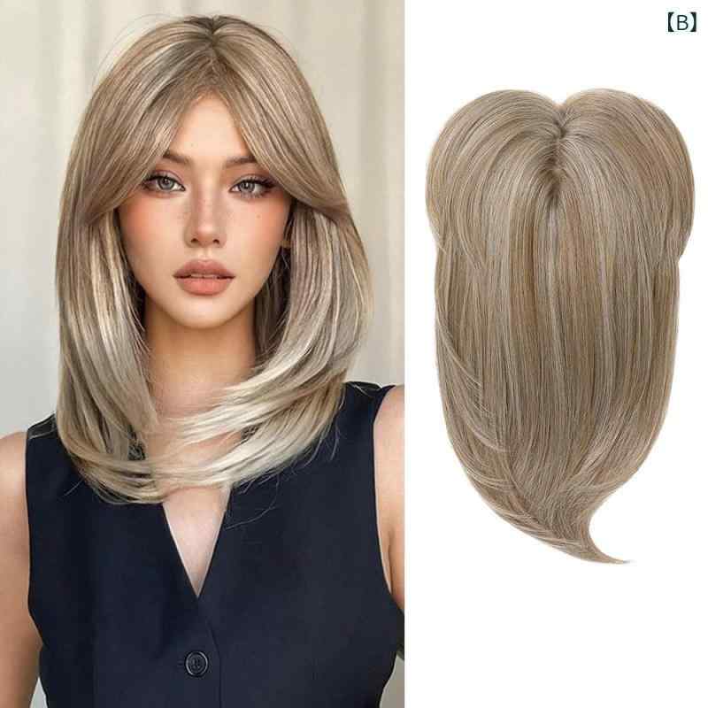 ふんわり暮らし鞄店のヘアピース レディース 白髪隠し インビジブル 無痕 補発 合成繊維 M字前髪 ロング 巻き髪 ボリュームアップ 頭頂部用 普段使い おしゃれ 異国情調 スタイル｜アングル2