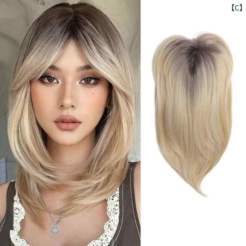ふんわり暮らし鞄店のヘアピース レディース 白髪隠し インビジブル 無痕 補発 合成繊維 M字前髪 ロング 巻き髪 ボリュームアップ 頭頂部用 普段使い おしゃれ 異国情調 スタイル｜アングル3