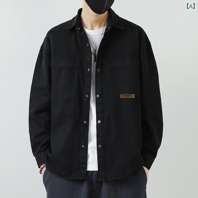 シャツ メンズ 男性用 綿 コットン 春秋 長袖 襟付き ゆったり ルーズフィット カジュアル ワークテイスト ウォッシュ加工 通気性 トップス 羽織り