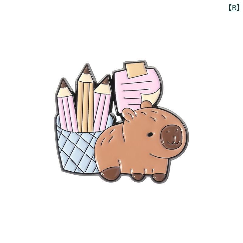 ブローチ メンズ レディース カピバラ 動物 かわいい 勉強好き 数学 定規 学生 金属 バッジ ピン シンプル ファッション 通勤 装飾 多用途 春の商品画像 3