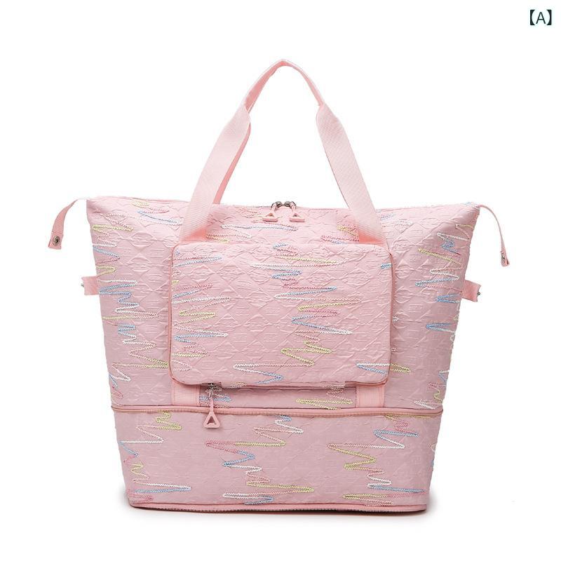 Carry Cases - 旅行バッグ メンズ レディース トートバッグ 出張 ヨガ レジャー 軽量 大容量 通気性 防水 耐摩耗 拡張収納 乾湿分離 オックスフォード布 ストライプ チェック ピンク ベージュ ブラック