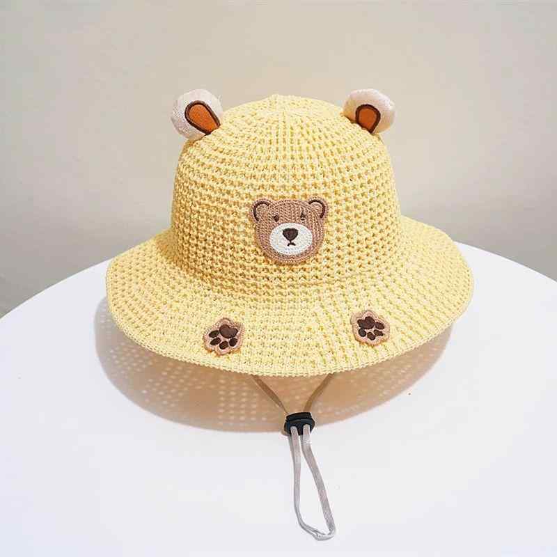 Rakuten - ハット キッズ ベビー 男の子 女の子 くま 刺繍 キャラクター かわいい インスタ映え UVカット 日よけ 日焼け防止 通気性 防風 つば広 アクリル素材 ビーチ アウトドア サマー