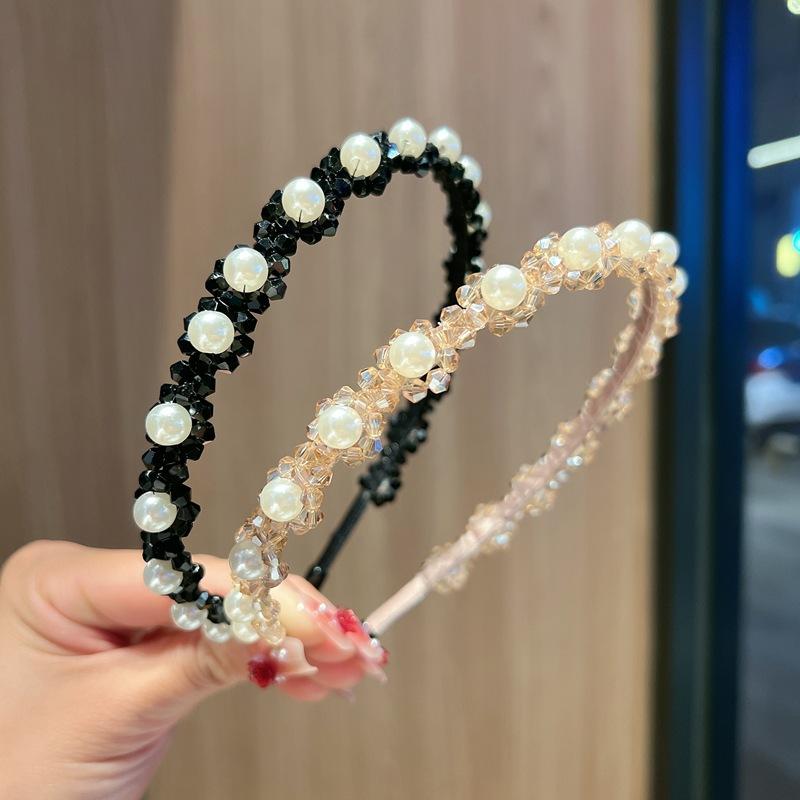 ヘアバンド レディース 高級感 かわいい 水晶 パール 手作り 顔見せ ボリューム 外出…