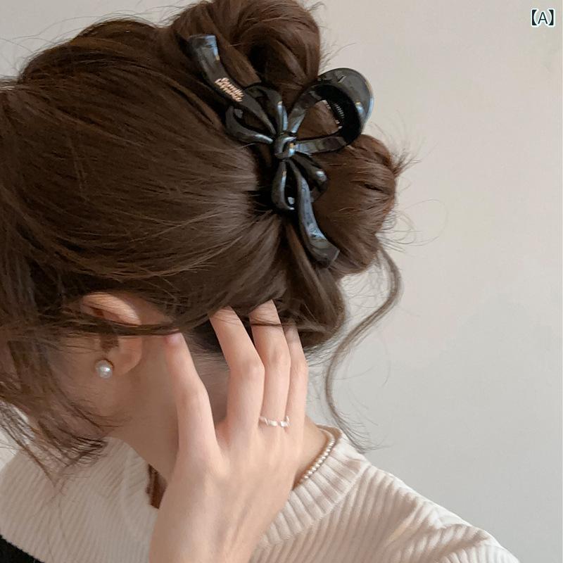サメクリップ 女性 大きめ 蝶結 リボン 高級感 エレガント 後頭部用 ヘアアクセサリー 黒 ピンク 白 夏 かわいい おしゃれ 爽やか スイート プラスチック 手作り