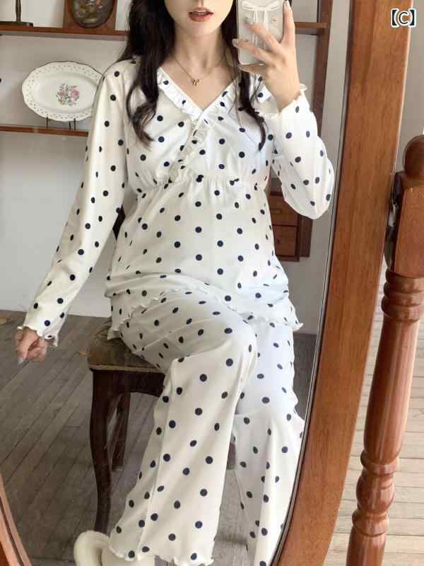 授乳パジャマ マタニティ 産後 レディース 長袖 長パンツ セット 純綿 伸縮性 ポル...