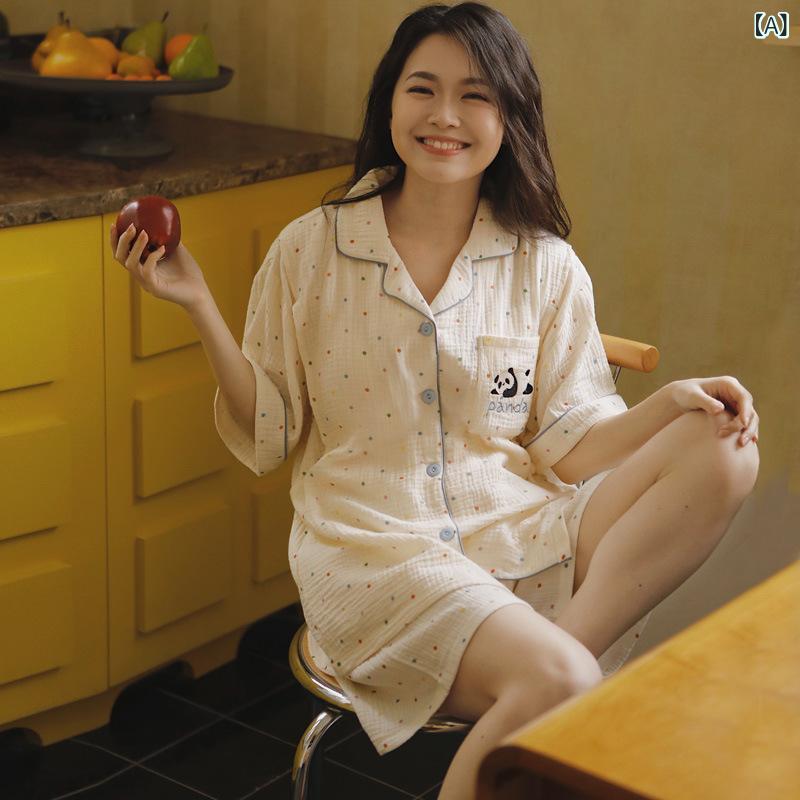 授乳パジャマ レディース 綿ガーゼ 夏薄手 三分袖 胸パッド付き 妊婦 産後 待産 授...