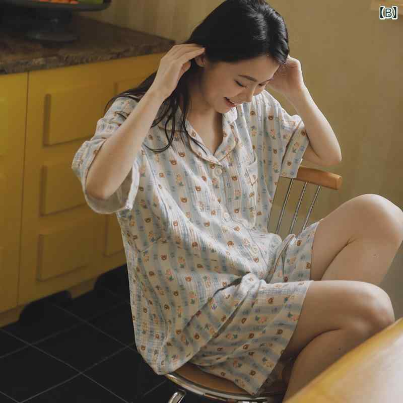 授乳パジャマ レディース 綿ガーゼ 夏薄手 三分袖 胸パッド付き 妊婦 産後 待産 授...