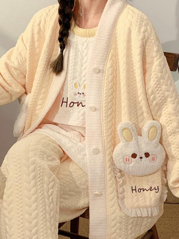 Formal - 授乳パジャマ レディース マタニティ 産後 妊婦 入院 部屋着 3点セット 長袖 ロングパンツ 綿混 ポリエステル 日韓カジュアル かわいい 動物柄 アニメプリント 春秋