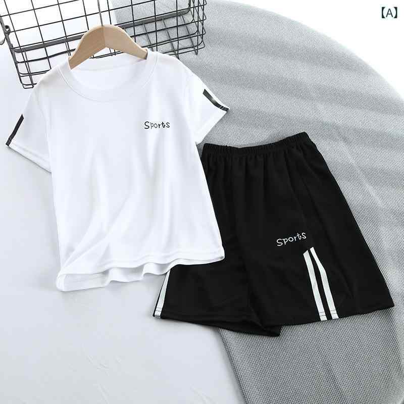 乐天商城 - キッズ 男の子 女の子 速乾 運動 半袖Tシャツ 短パン 2点セット ポリエステル 薄手 柔らかい 無地 春夏秋 白 赤 青 スポーツ 普段使い