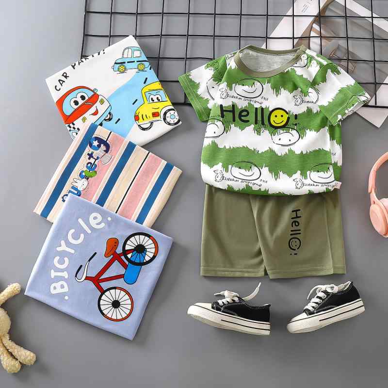 乐天商城 - Tシャツ ショーツセット 男の子 女の子 ベビー キッズ 半袖 夏 綿 薄手 柔らかい 動物柄 ストライプ柄 カートゥーン柄 アルファベット柄 プリント かわいい 普段使い