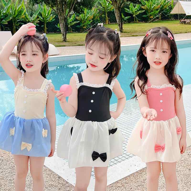 水着 女の子 キッズ オールインワン 夏 かわいい スイート プリンセス フリルスカート 小花柄 爽やか 湖ブルー 黒 白 スイミング 温泉 水遊び ポリエステル