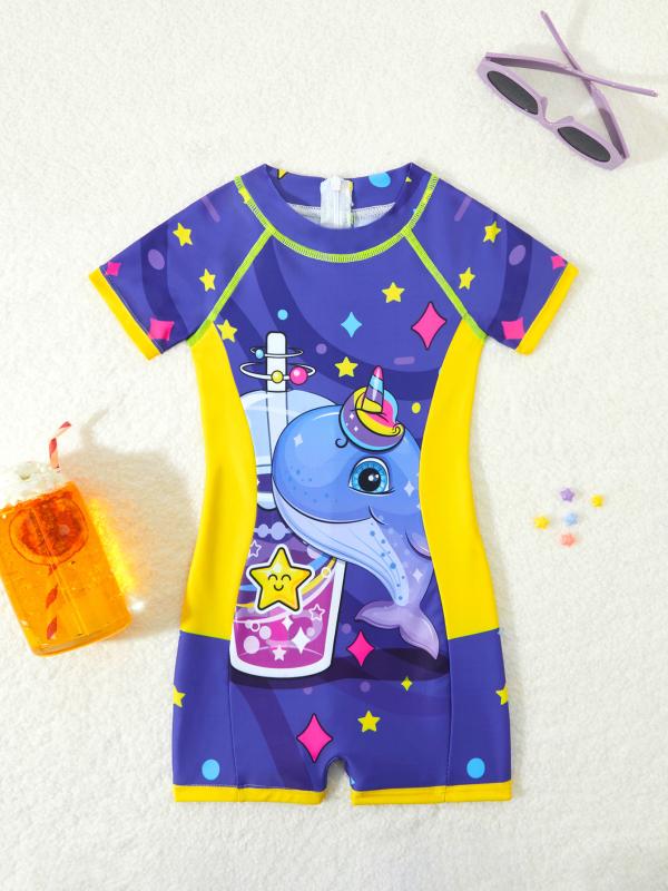 水着 女の子 キッズ ワンピース 連体型 カートゥーン柄 キャラクター柄 ネイビー ポリエステル 生地 裏地付き 水泳 スイミング 温泉 プール 海 ビーチ サマー スイムセット