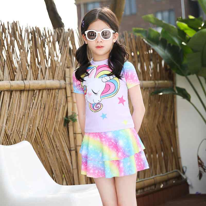 水着 女の子 子供 スカート セパレート 2点セット ユニコーン柄 かわいい カートゥーン ポリエステル プール 水遊び ビーチ 夏 学童