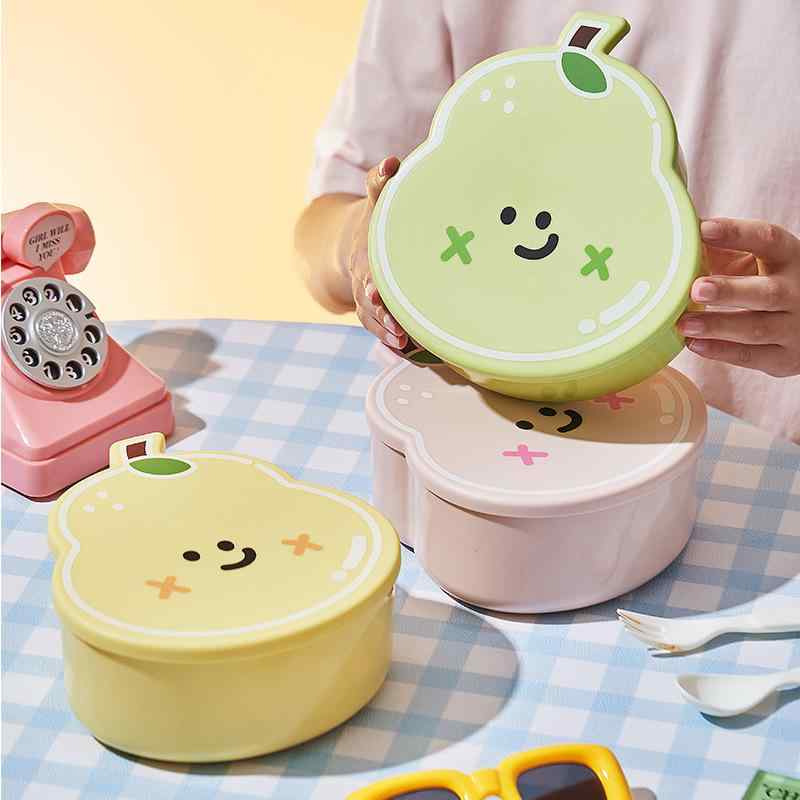 保鮮ボックス 学生 梨型 仕切り付き ロック付き かわいい キャラクター柄 アウトドア ピクニック 果物 収納 弁当箱 サラダボックス ランチボックス プラスチック 保温 大容量 ピンク 黄色 青