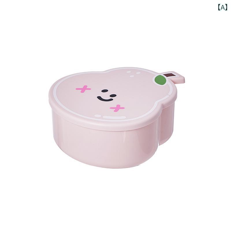 ふんわり暮らし鞄店の保鮮ボックス 学生 梨型 仕切り付き ロック付き かわいい キャラクター柄 アウトドア ピクニック 果物 収納 弁当箱 サラダボックス ランチボックス プラスチック 保温 大容量 ピンク 黄色 青｜アングル2
