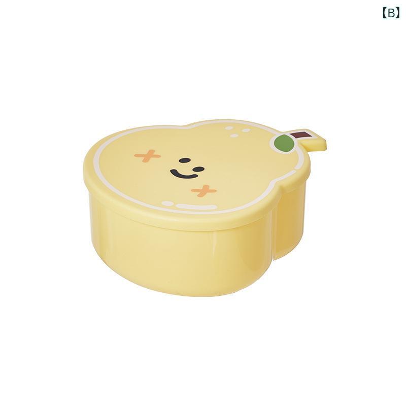 ふんわり暮らし鞄店の保鮮ボックス 学生 梨型 仕切り付き ロック付き かわいい キャラクター柄 アウトドア ピクニック 果物 収納 弁当箱 サラダボックス ランチボックス プラスチック 保温 大容量 ピンク 黄色 青｜アングル3