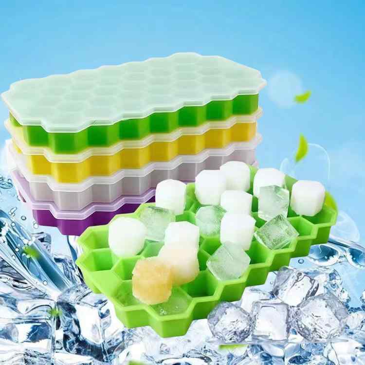 製氷器 氷トレイ アイスモールド 蜂の巣型 ハニカム型 シリコン 蓋付き 37個 食品級 急速凍結 取り出し簡単 柔軟 TPR 大型 小型 ピンク 緑 青