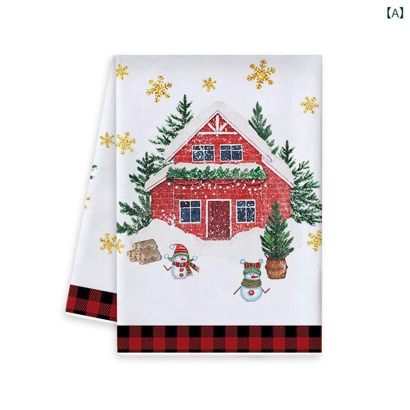 Bath Towels - キッチンタオル ディッシュクロス フキン 洗い物 食器拭き クリスマス柄 赤 プリント柄 おしゃれ かわいい テーブル飾り 食卓 デコレーション ホリデー パーティー