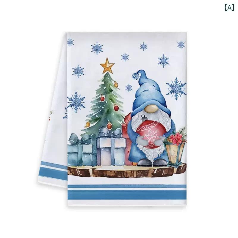 Hand Towel - キッチンタオル クリスマス 赤 プリント柄 マイクロファイバー 洗い物 ふきん ディッシュクロス 食器拭き 食卓 飾り ハンドタオル キッチン拭き 普段使い