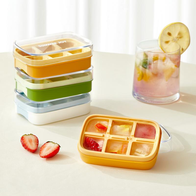 Other - 製氷トレイ アイストレイ シリコン 食品級 ミニ 小型 蓋付き プッシュ式 脱型簡単 氷ブロック 氷キューブ 冷蔵庫 家庭 キッチン 青 オレンジ 緑 シンプル モダン