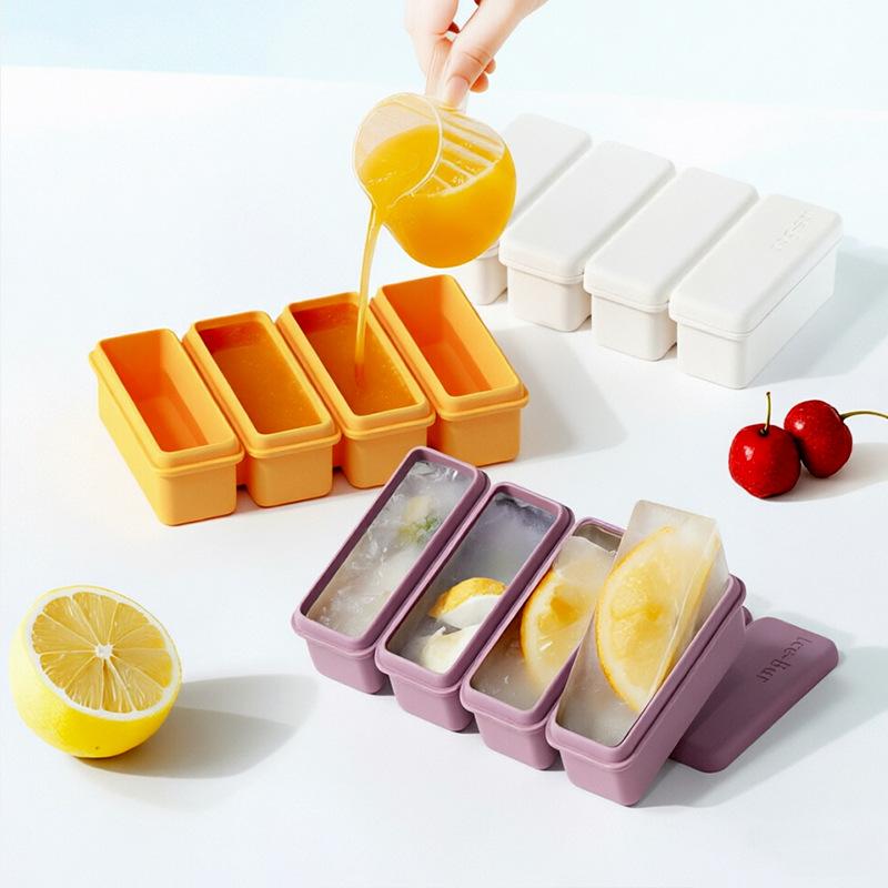 Condiments Container - 製氷トレイ 男の子 女の子 離乳食 シリコン 長条型 食品 冷凍ストッカー 分装容器 アイスブロック 高湯 保存 急速冷凍 脱型簡単 家庭 業務 ミルクホワイト 抹茶緑 レモンイエロー