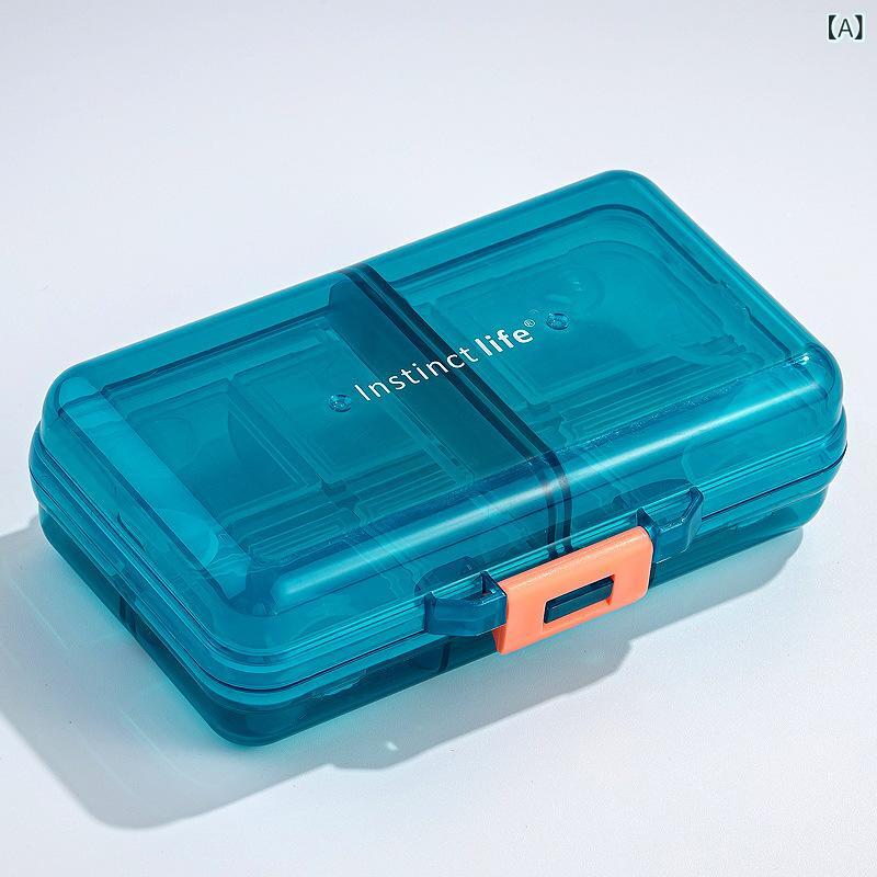 薬箱 ピルケース 薬収納ボックス 携帯 コンパクト プラスチック 小型 グレー 孔雀緑 ブルー アクセサリーケース ピアスケース 旅行 普段使い 家庭 シンプル 無地 [2]