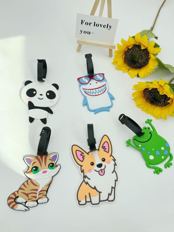 スーツケースタグ キッズ かわいい 動物柄 コーギー 猫 カエル PVC ソフトゴム素材 紛失防止 ストラップ 紐付き 旅行 航空 出張 かばん バックパック