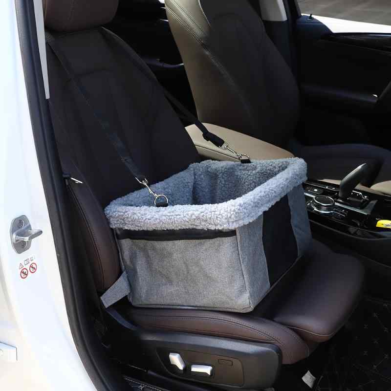 肩背行李包 - ペットベッド 車載 小型犬 猫 センターコンソール 前席 後席 クッション ドライブ 旅行 外出 ソフト マットPVC 鉄フレーム ボア生地 グレー 黒