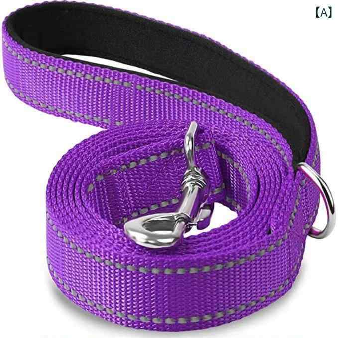 Collars, Harnesses, Leashes - リード 中型犬 ナイロン リフレクター 視認性 ハンドガード トレーニング 耐咬み 耐衝撃 噛切れ防止 黒 紫 蛍光緑 ドッグリード 散歩 普段使い 牽引ロープ ペットグッズ