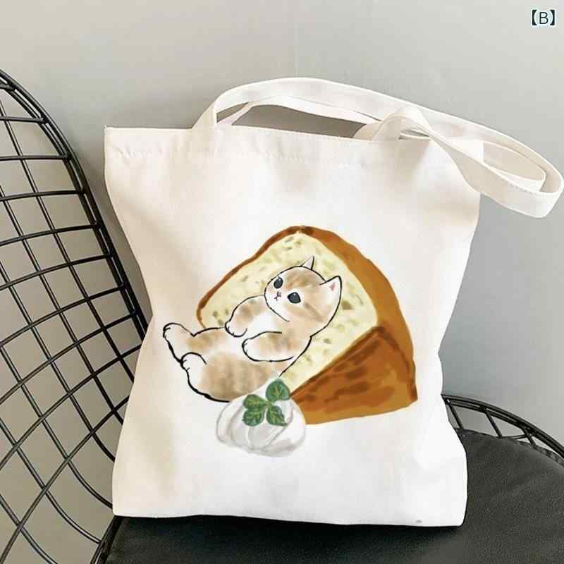 トートバッグ キャンバス 猫柄 イラスト 癒し系 かわいい シンプル ショルダー 手提げ エコバッグ ショッピング 普段使い 買い物 通学 学習 軽量 soarsole-10289596 ふんわり暮らし鞄店 サンプル画像3