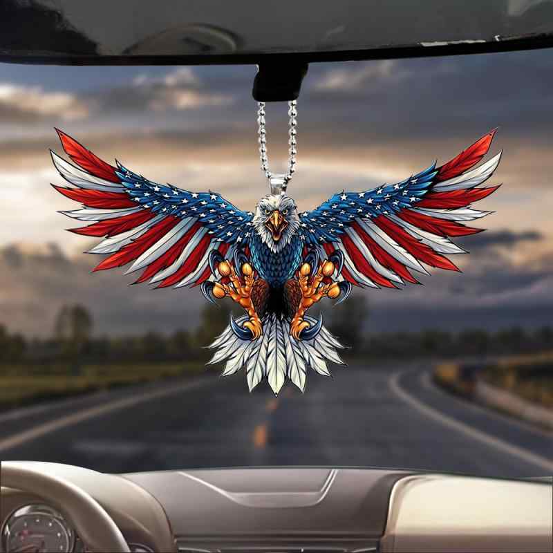 カーアクセサリー アメリカ独立記念日 ハクトウワシ アクリル製 プリントデザイン 吊り下げチャーム 車内装飾 おしゃれ かわいい ユニークオーナメント