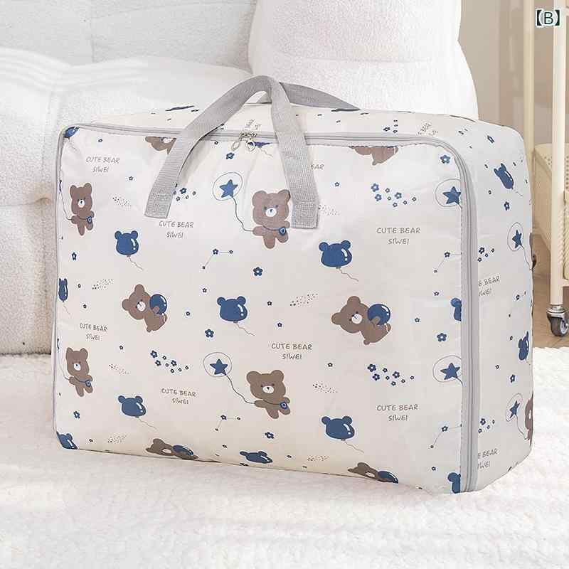 布団収納袋 かわいい カートゥーン柄 うさぎ くま 犬 オックスフォード布 立方体 多機能 防塵 防潮 旅行 引越し 寝室 衣類 靴 下着 書籍 ブラジャー ナプキン ハガキ 洗濯物 雑貨 [3]